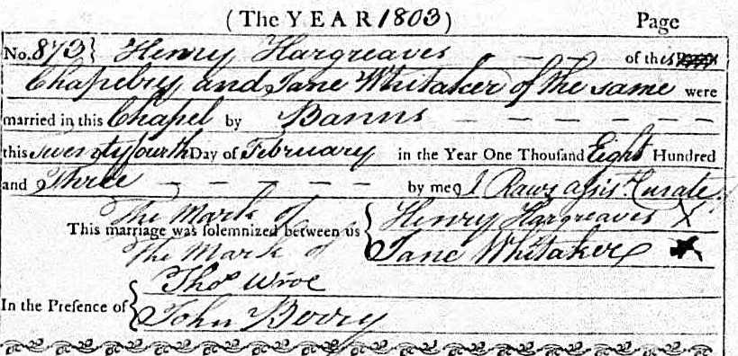 Taken on February 24th, 1803 and sourced from Certificate - Marriage.