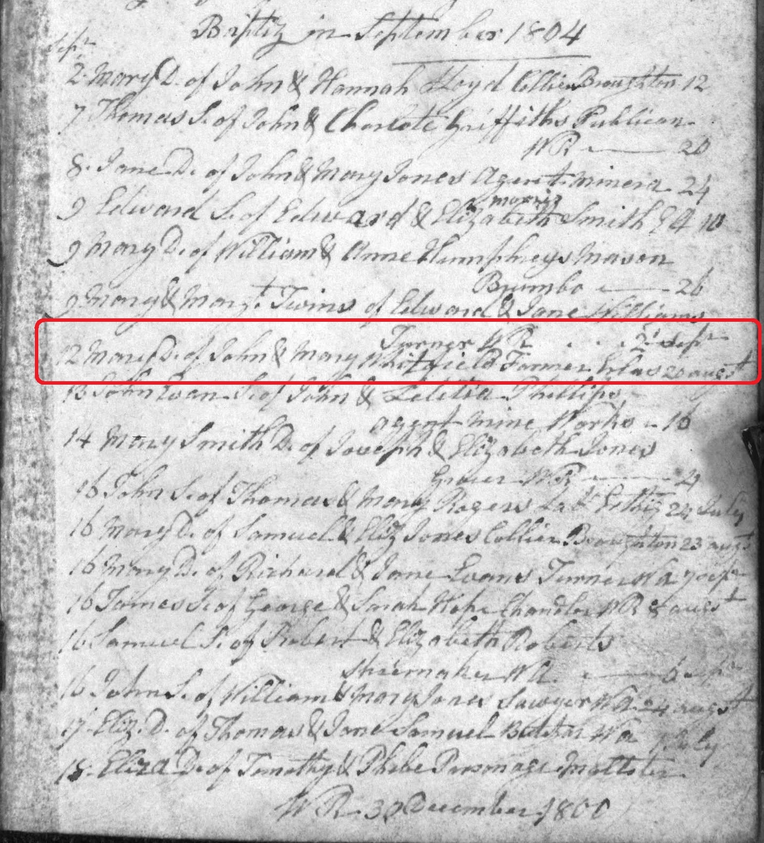 Taken in 1804 in Gresford and sourced from Certificate - Baptism.