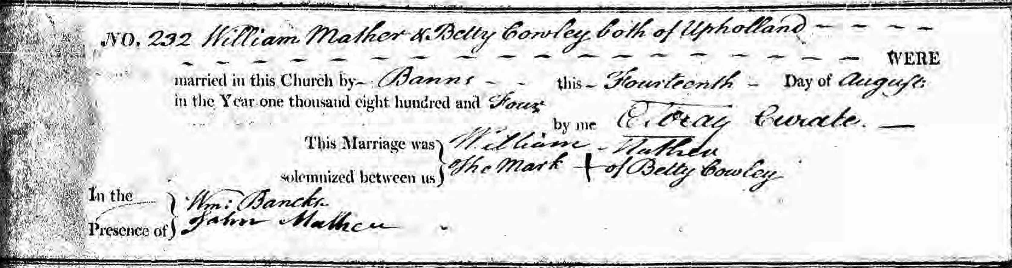 Taken on August 14th, 1804 and sourced from Certificate - Marriage.