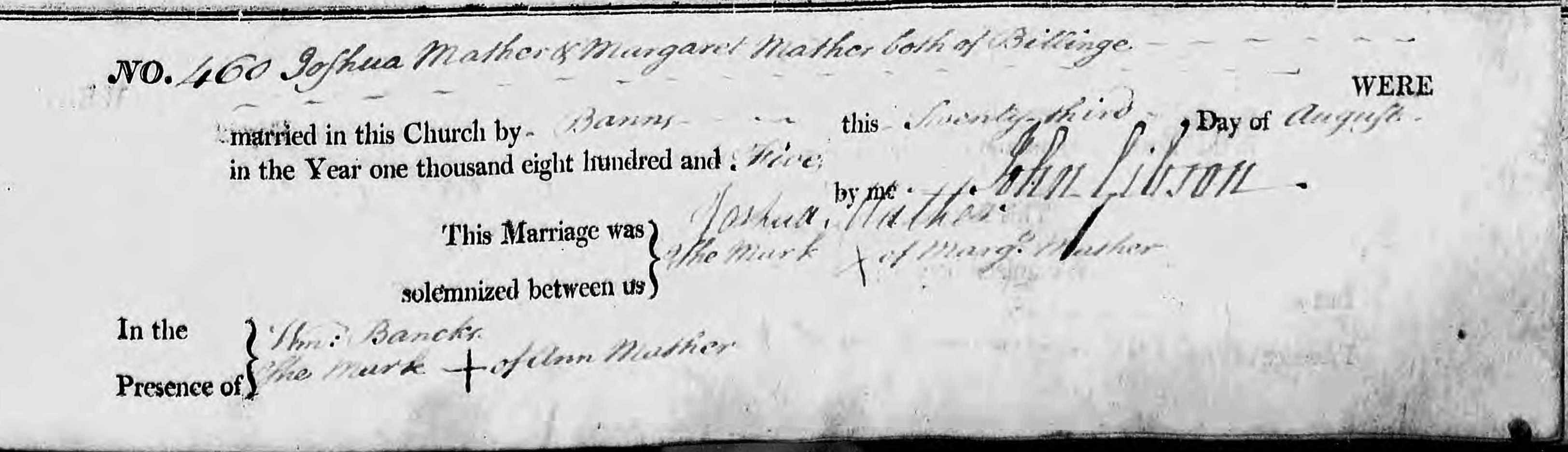 Taken on August 23rd, 1805 and sourced from Certificate - Marriage.