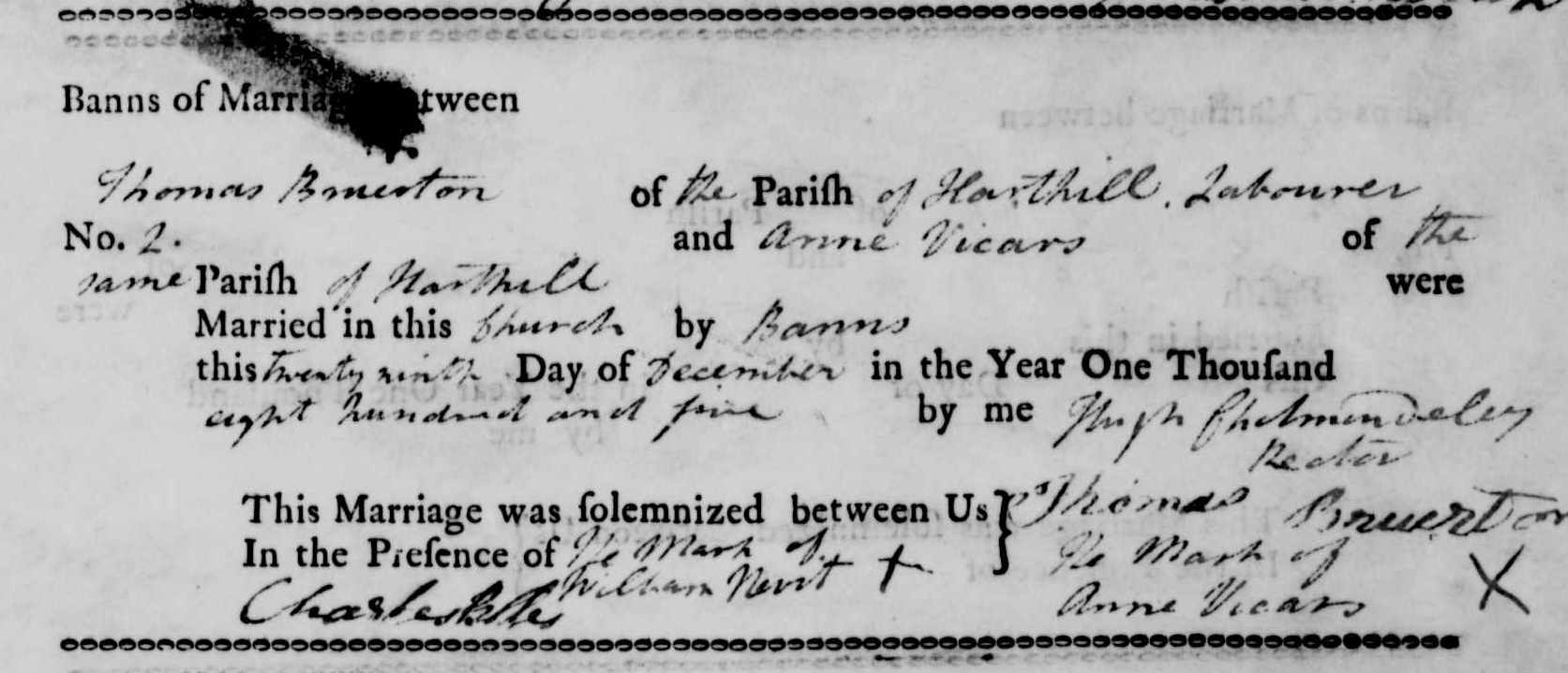 Taken on December 29th, 1805 and sourced from Certificate - Marriage.