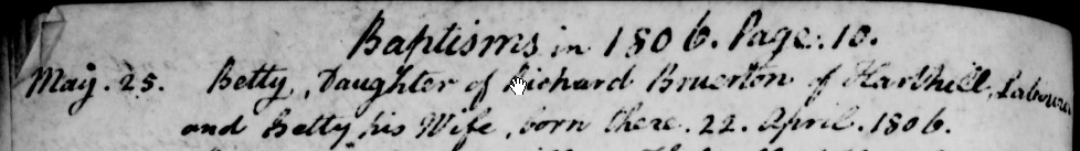 Taken on April 22nd, 1806 at All Saints, Harthill and sourced from Certificate - Baptism.