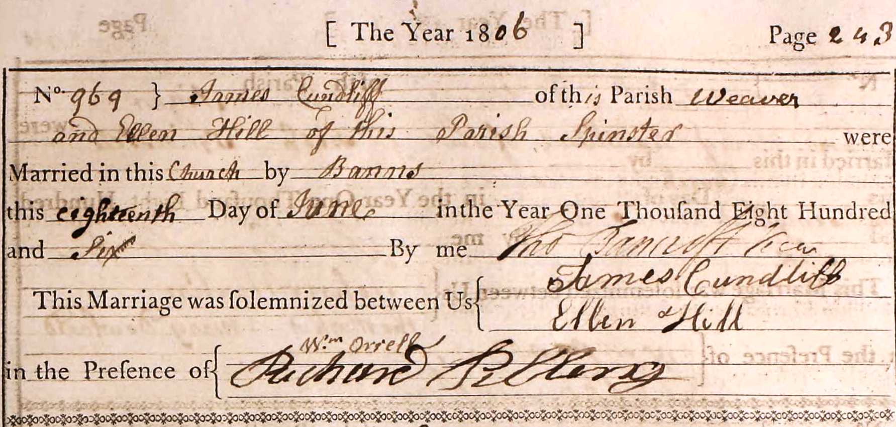 Taken on June 18th, 1806 and sourced from Certificate - Marriage.