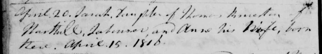 Taken on April 20th, 1806 at All Saints, Harthill and sourced from Certificate - Baptism.