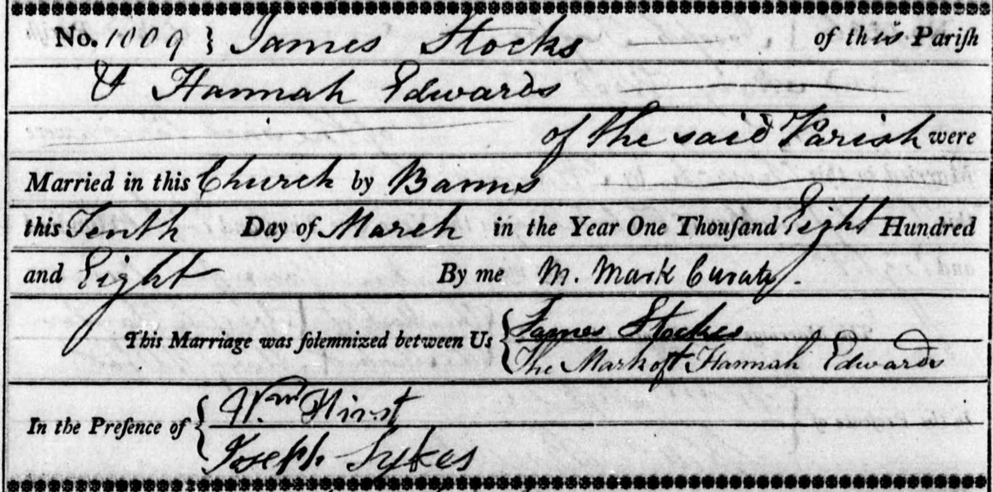 Taken on March 10th, 1808 and sourced from Certificate - Marriage.