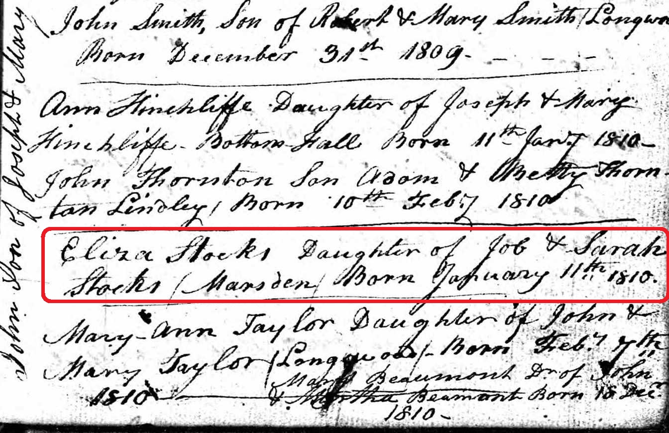 Taken on January 11th, 1810 and sourced from Certificate - Baptism.