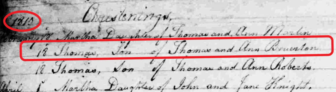 Taken on February 18th, 1810 and sourced from Certificate - Baptism.