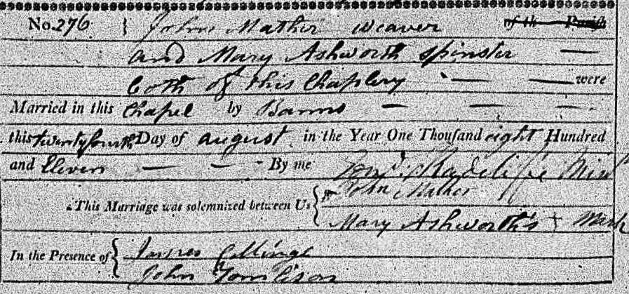 Taken on August 24th, 1811 and sourced from Certificate - Marriage.