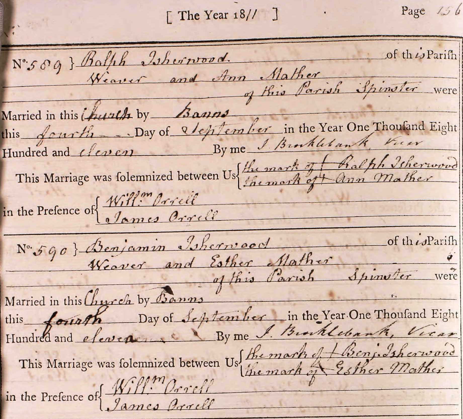 Taken on September 4th, 1811 and sourced from Certificate - Marriage.