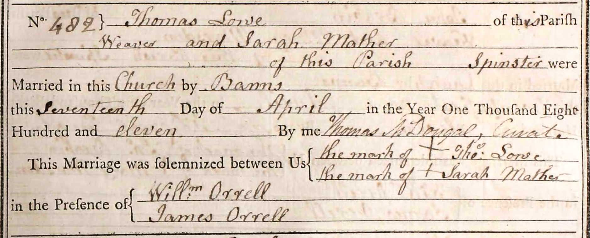 Taken on April 17th, 1811 and sourced from Certificate - Marriage.