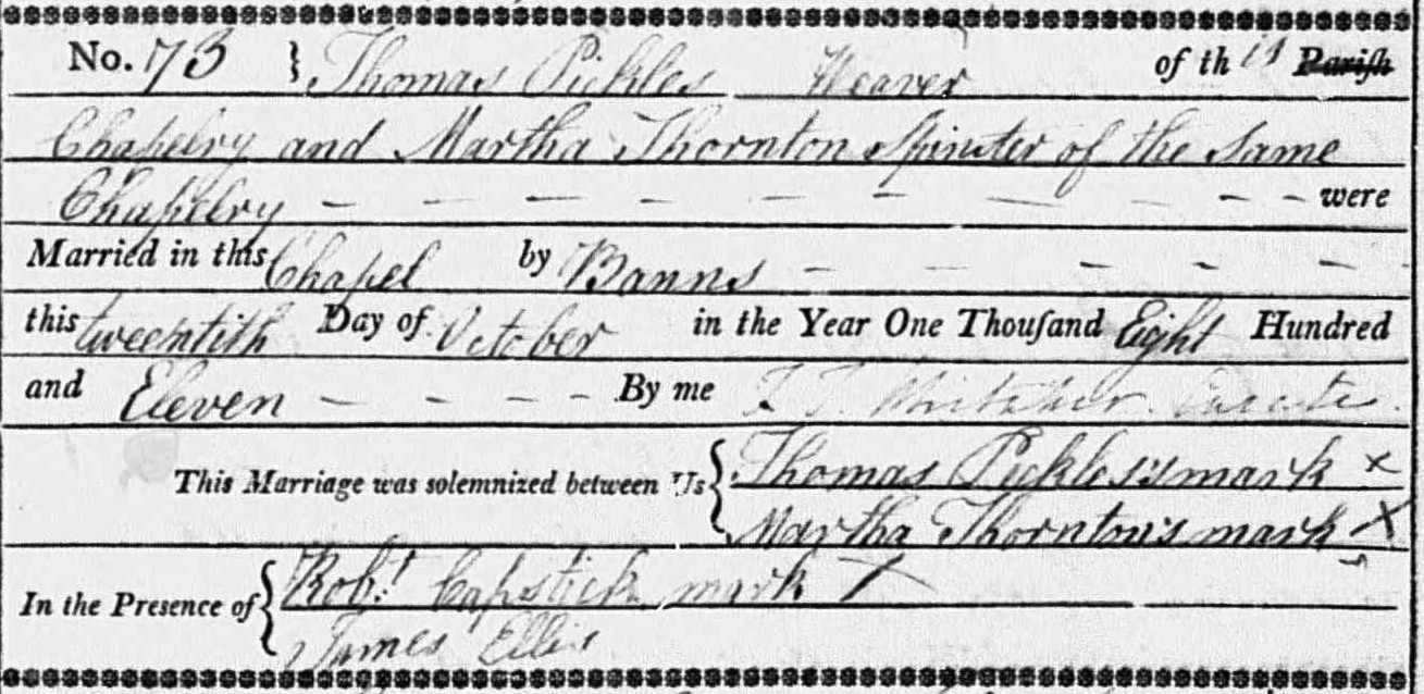 Taken on October 20th, 1811 and sourced from Certificate - Marriage.