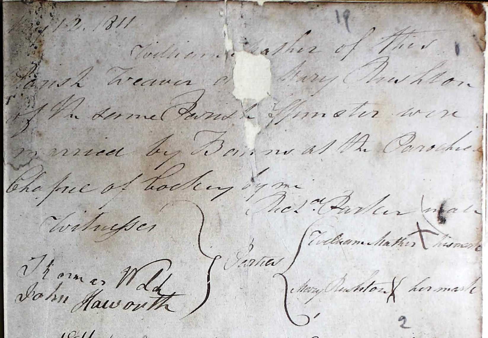 Taken on May 12th, 1811 and sourced from Certificate - Marriage.