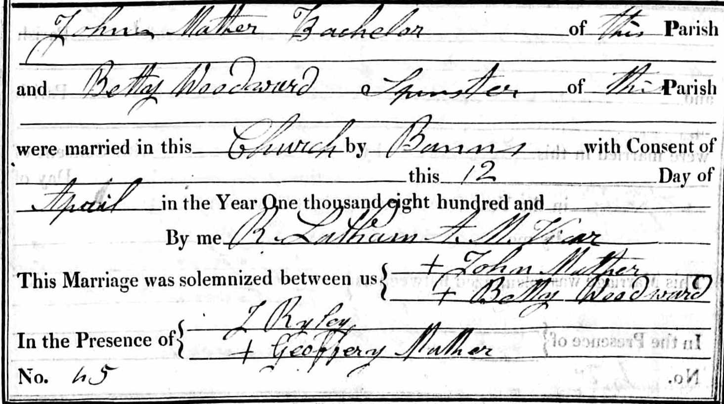 Taken on April 12th, 1814 and sourced from Certificate - Marriage.