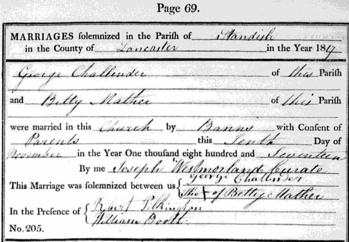 Taken on November 10th, 1817 and sourced from Certificate - Marriage.