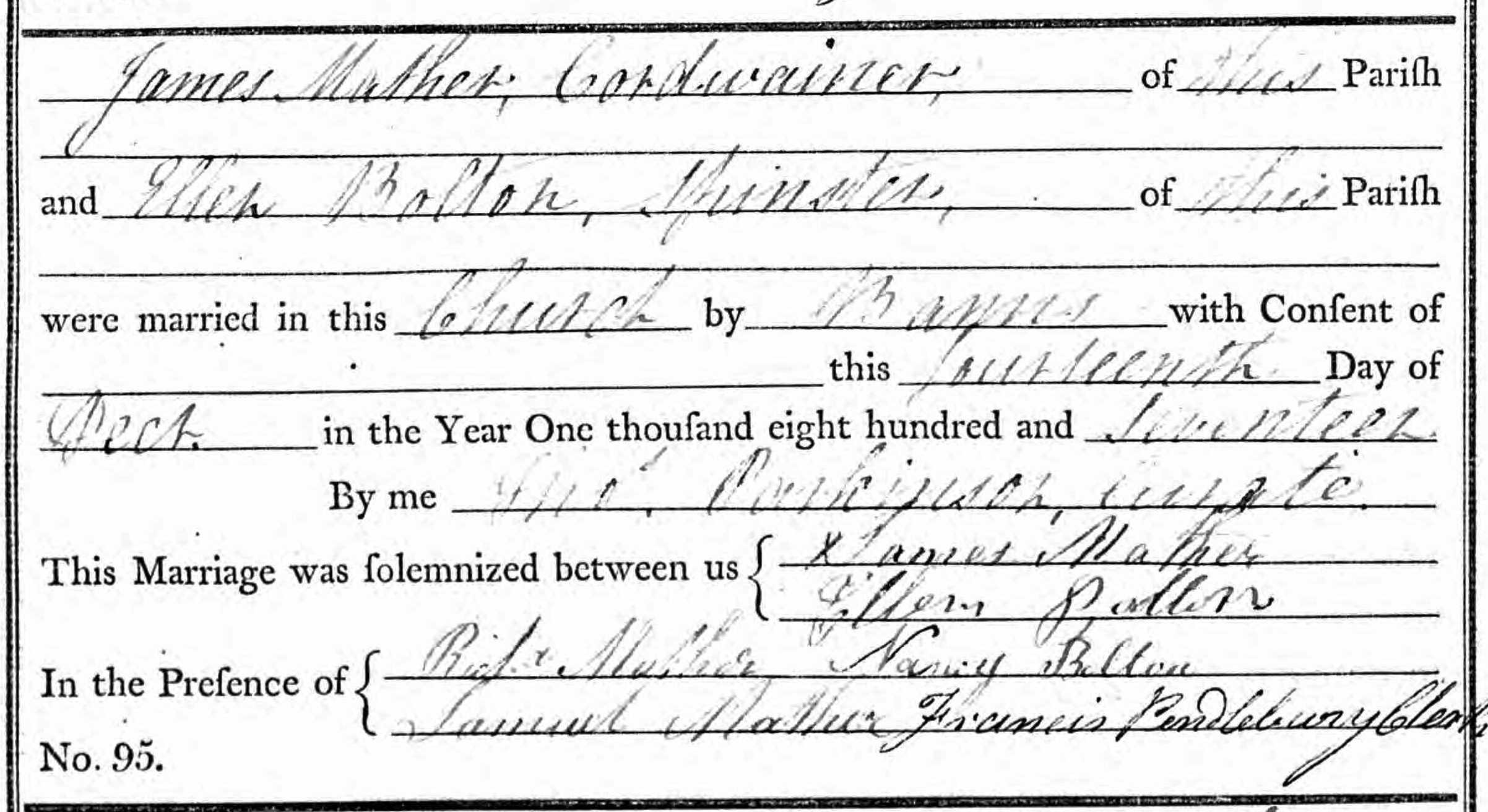 Taken on December 14th, 1817 and sourced from Certificate - Marriage.