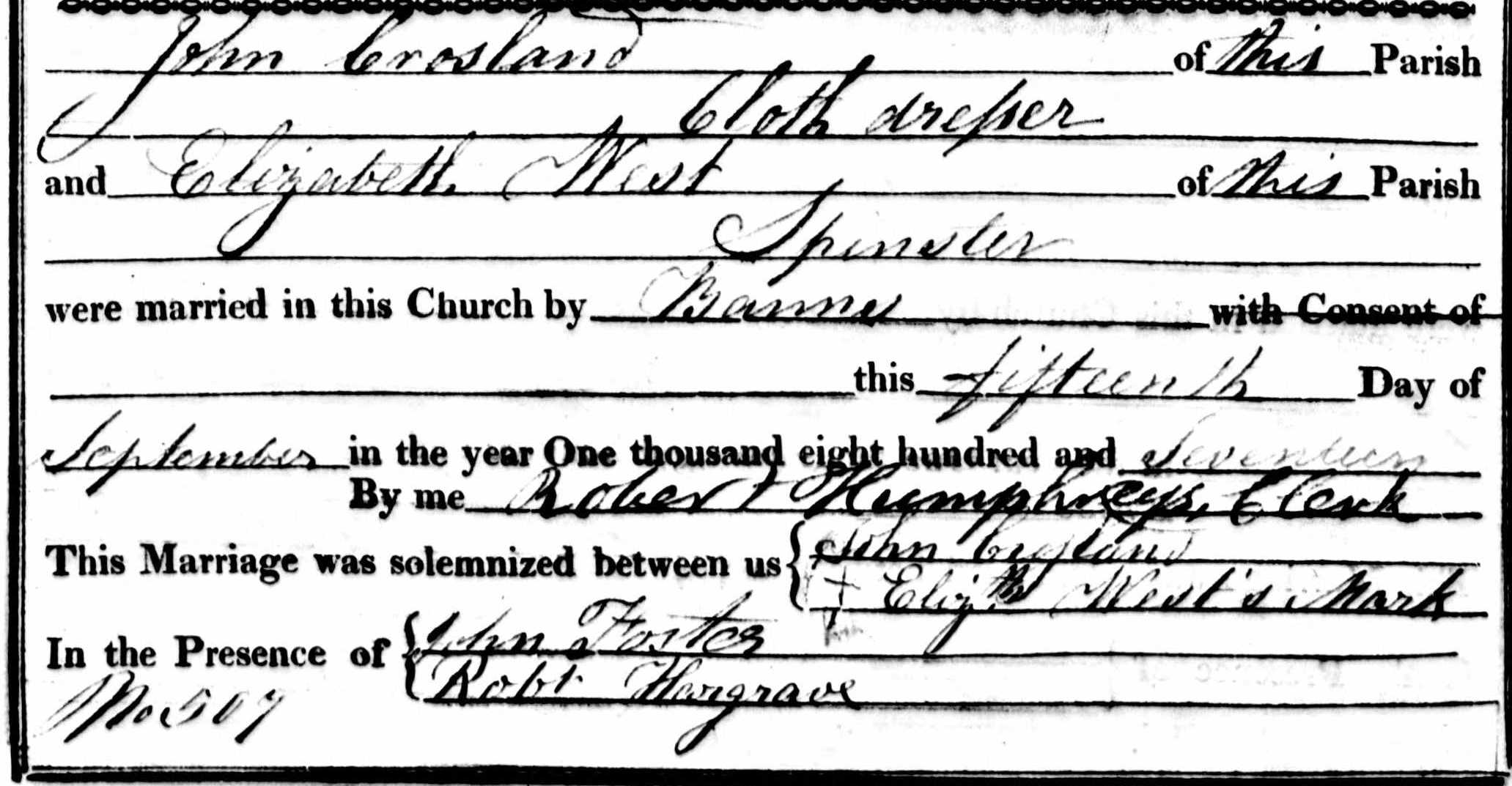 Taken on September 15th, 1817 and sourced from Certificate - Marriage.