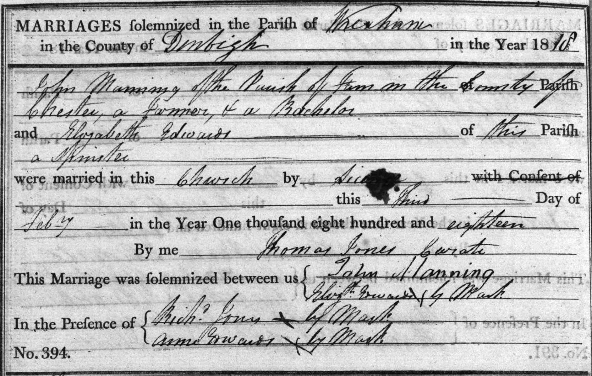 Taken on February 3rd, 1818 and sourced from Certificate - Marriage.