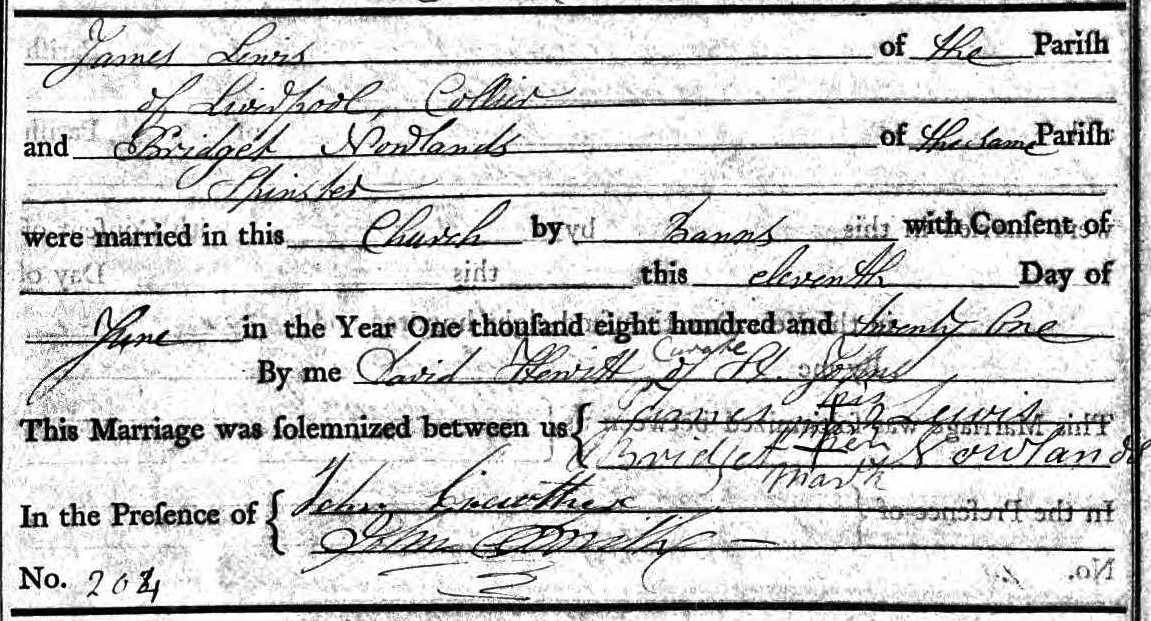 Taken on June 11th, 1821 and sourced from Certificate - Marriage.