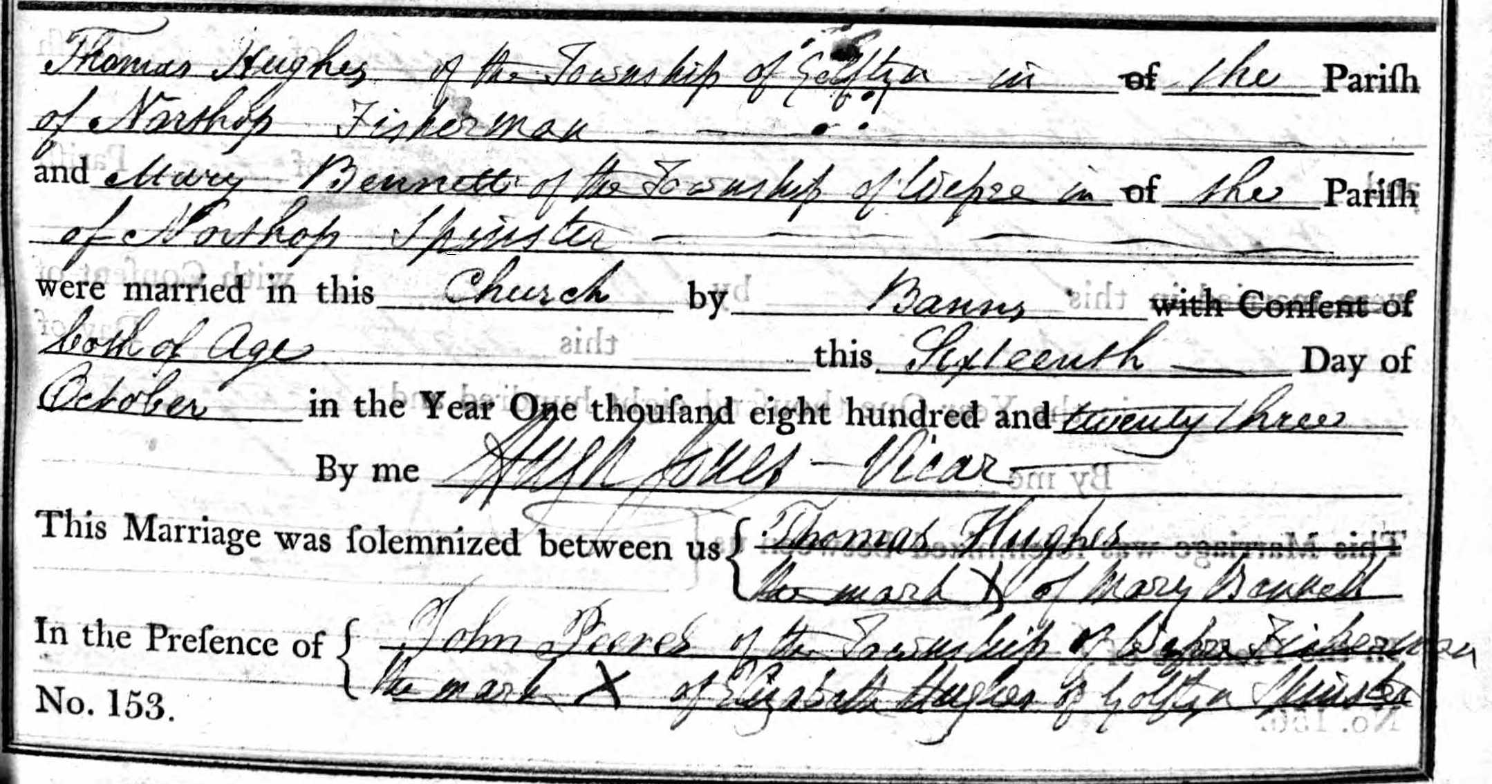 Taken on October 16th, 1823 and sourced from Certificate - Marriage.