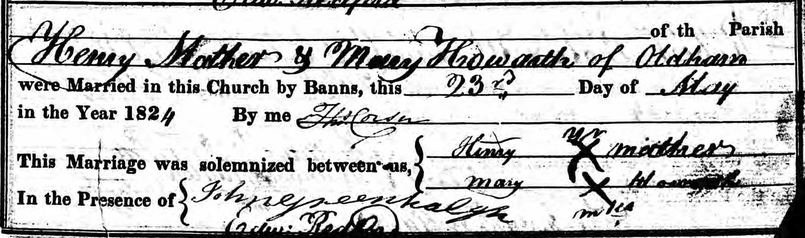 Taken on May 23rd, 1824 and sourced from Certificate - Marriage.