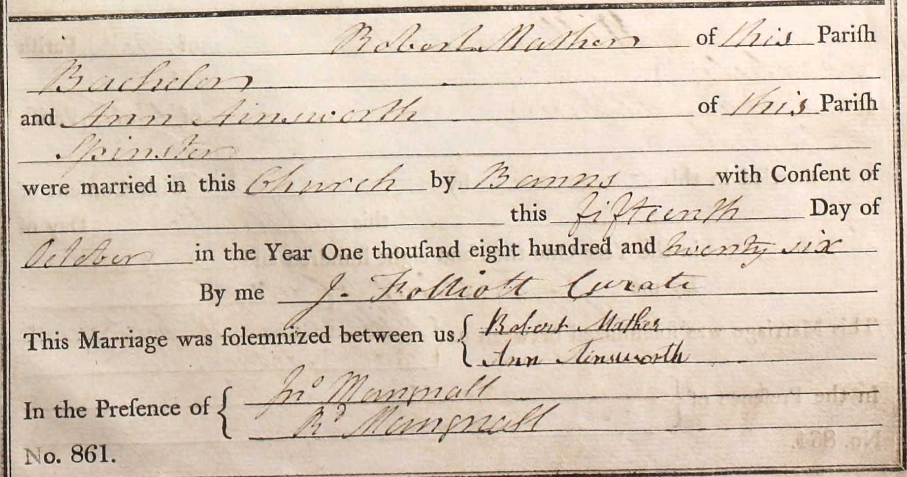 Taken in 1824 and sourced from Certificate - Marriage.