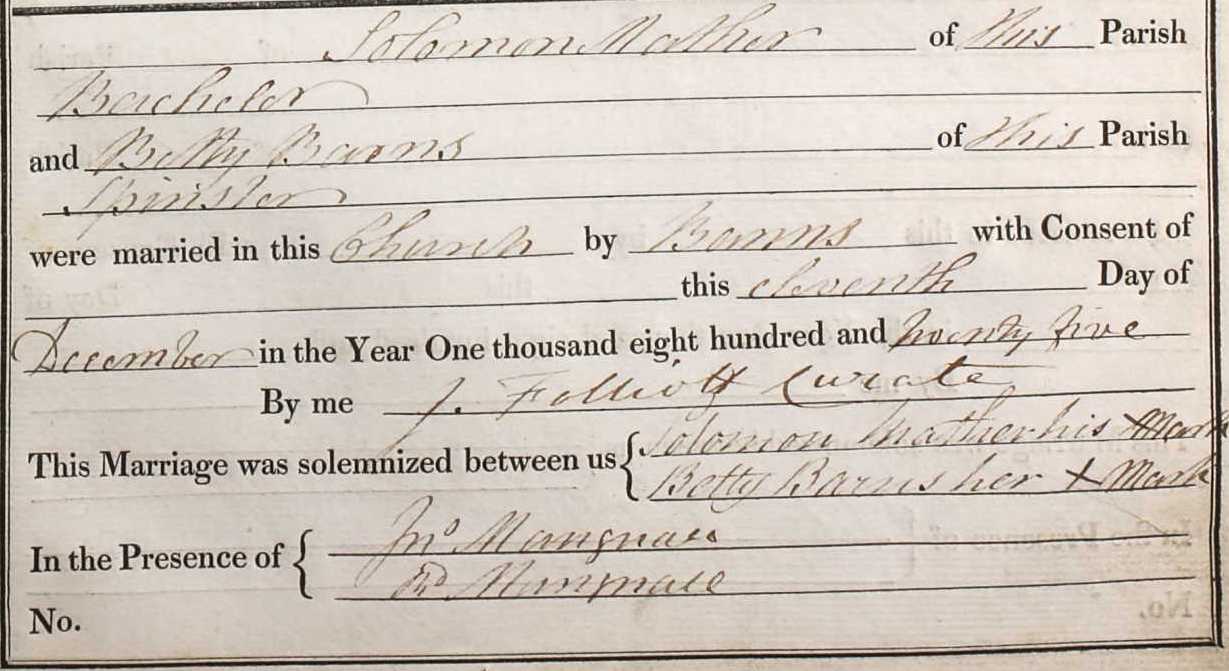 Taken on December 11th, 1825 and sourced from Certificate - Marriage.