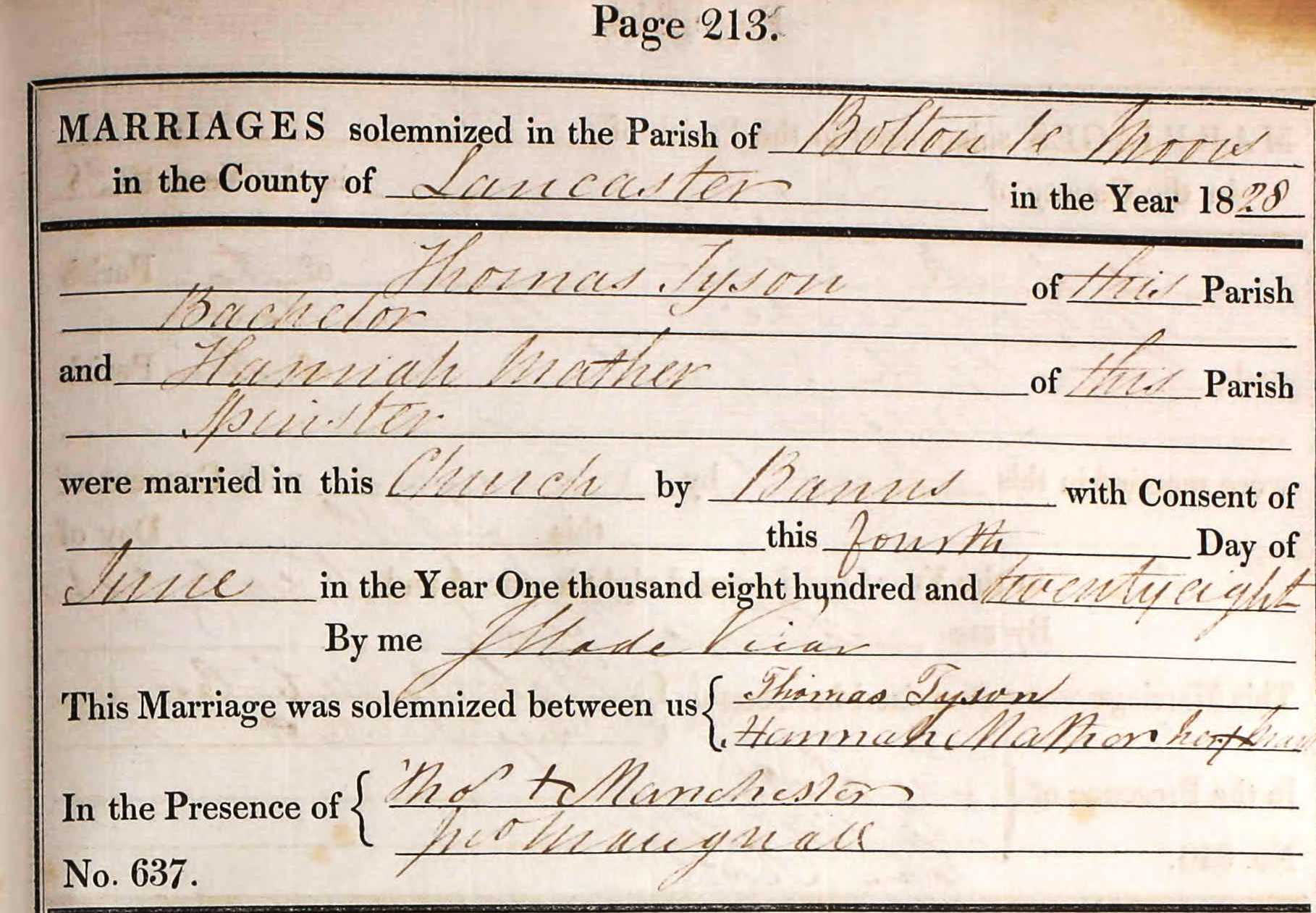 Taken in 1828 and sourced from Certificate - Marriage.