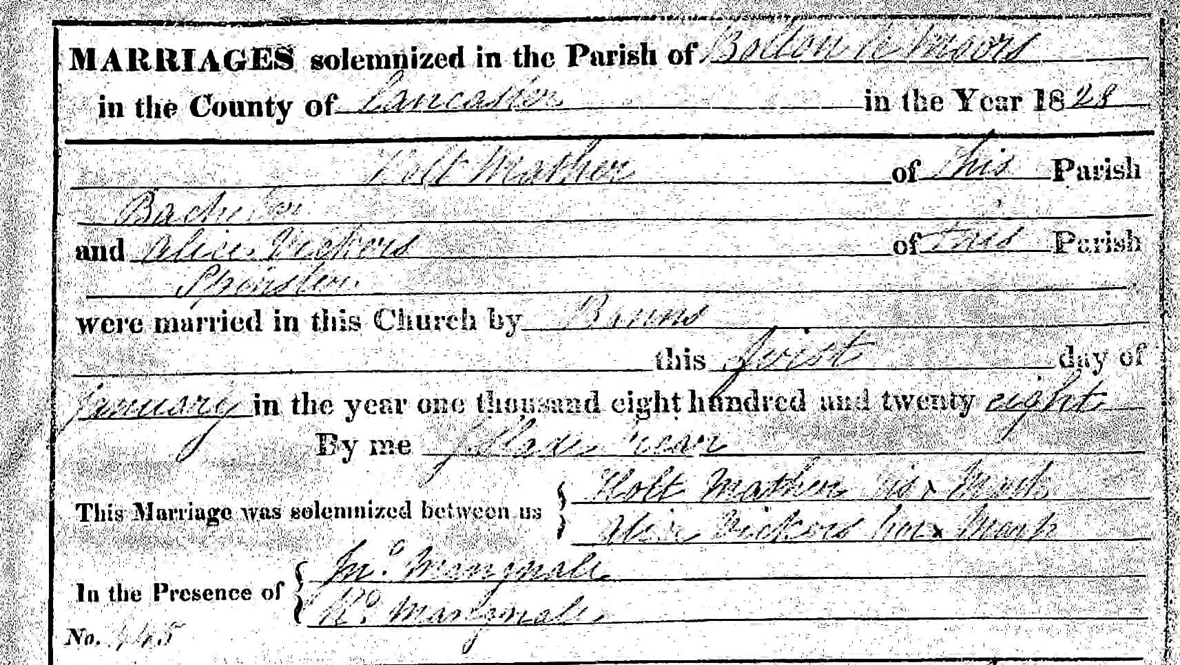 Taken on January 1st, 1828 and sourced from Certificate - Marriage.