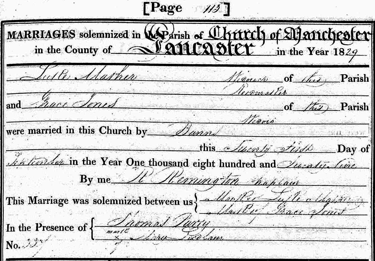 Taken on September 21st, 1829 and sourced from Certificate - Marriage.