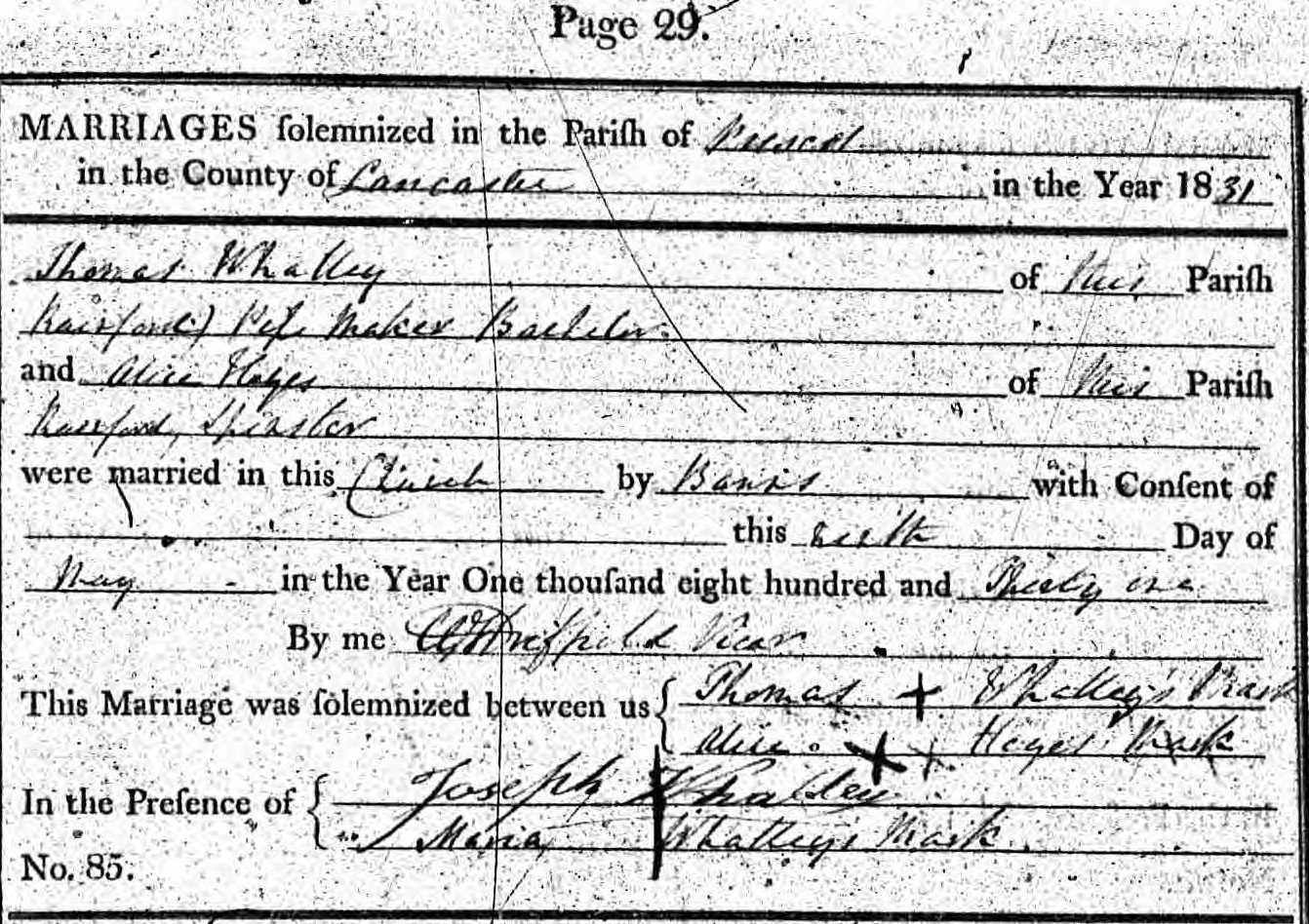 Taken on May 9th, 1831 and sourced from Certificate - Marriage.