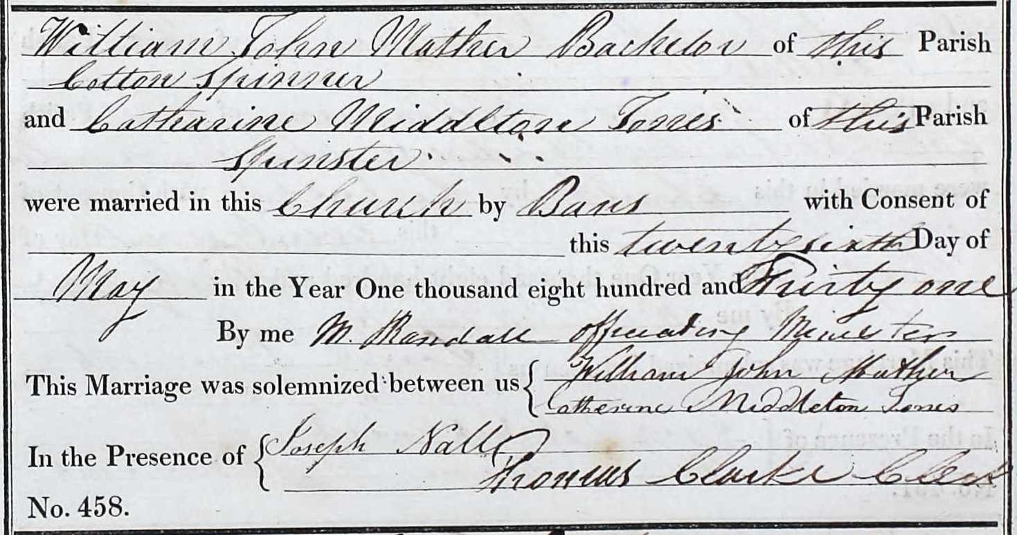 Taken on May 26th, 1831 and sourced from Certificate - Marriage.