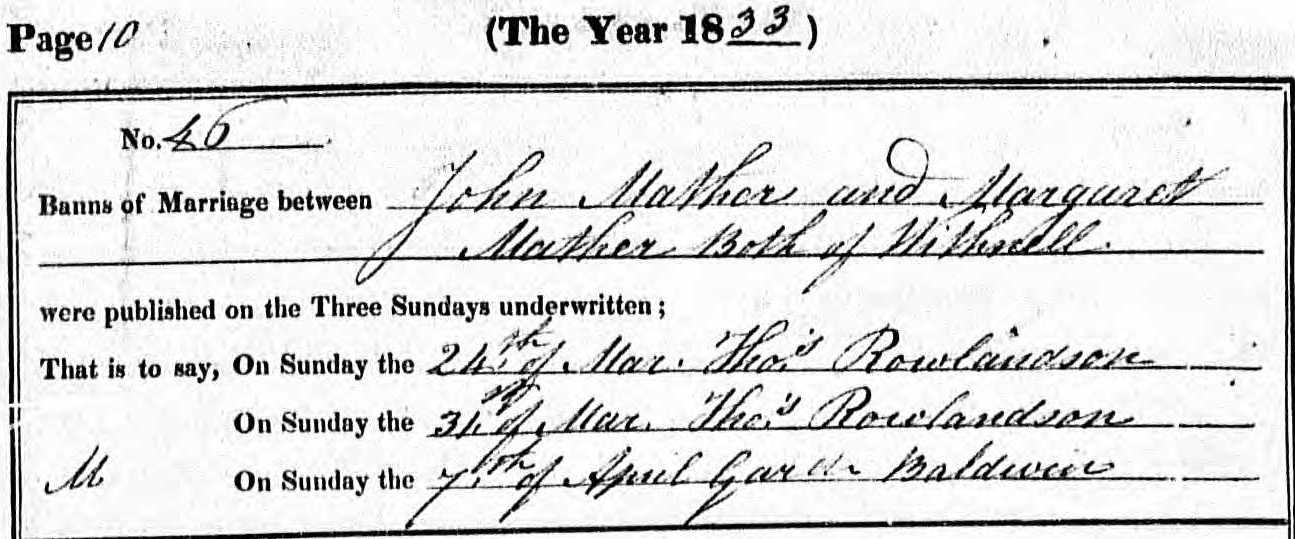 Taken on April 7th, 1833 and sourced from Certificate - Banns / License.