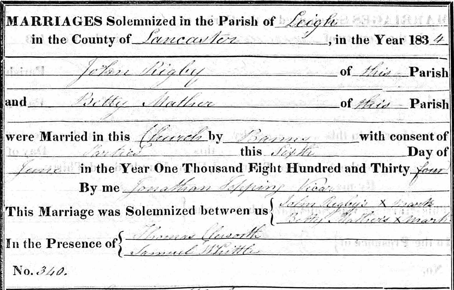 Taken on June 6th, 1835 and sourced from Certificate - Marriage.