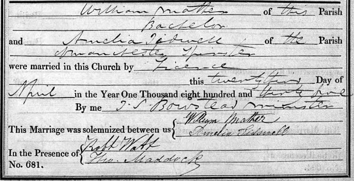 Taken on April 23rd, 1835 and sourced from Certificate - Marriage.