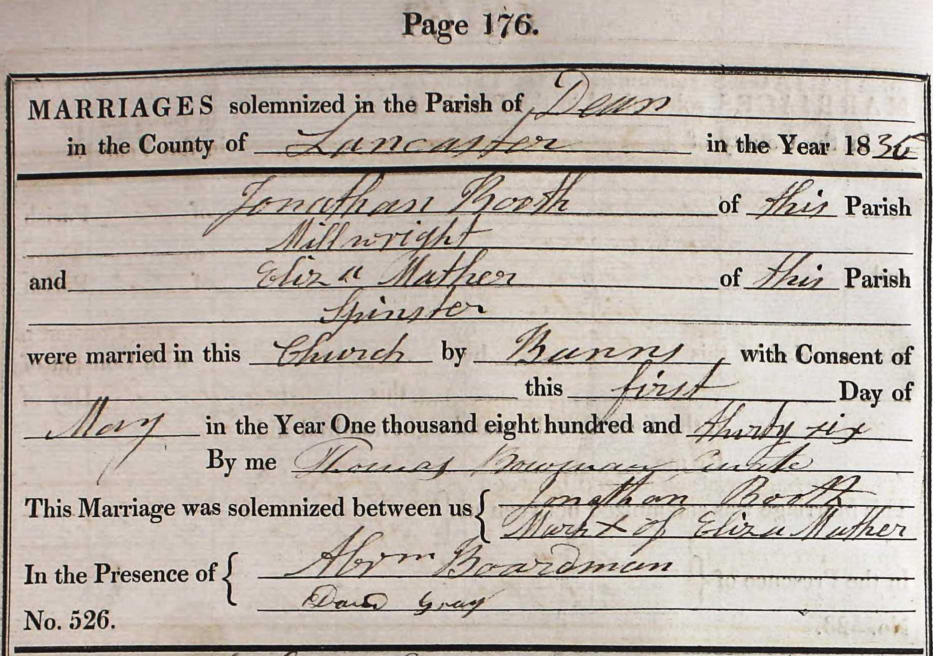 Taken on May 1st, 1836 and sourced from Certificate - Marriage.