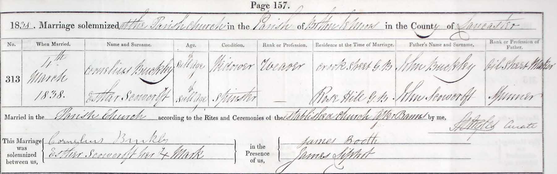 Taken on March 4th, 1838 and sourced from Certificate - Marriage.