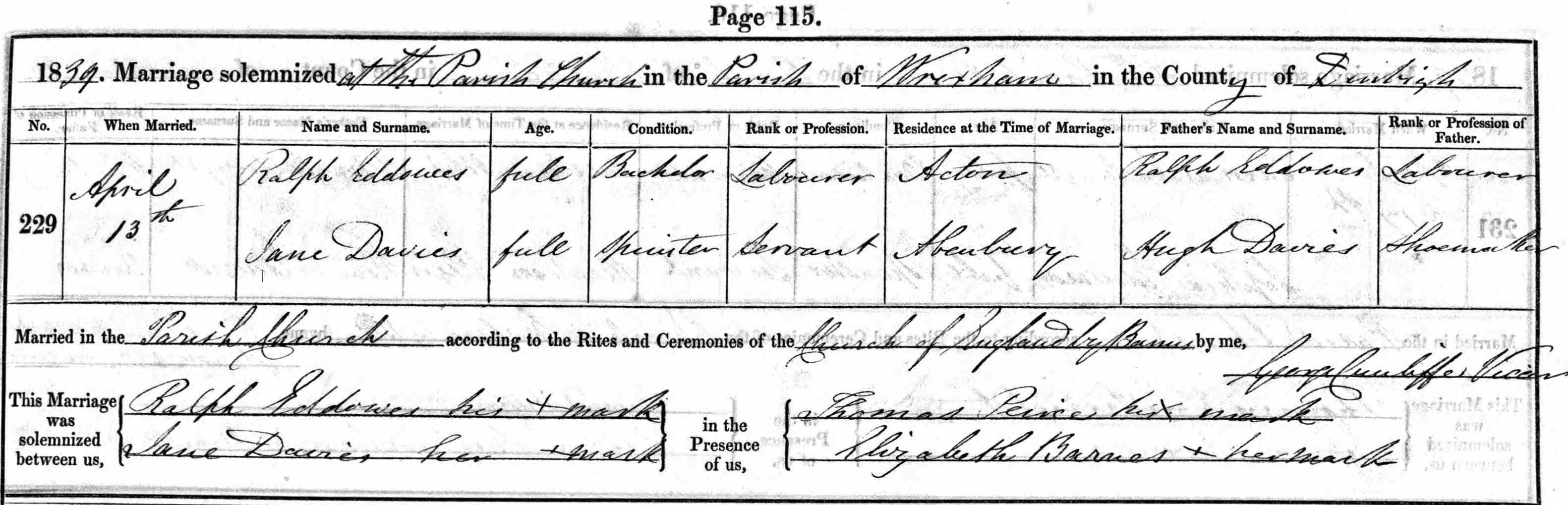 Taken on April 13th, 1839 and sourced from Certificate - Marriage.