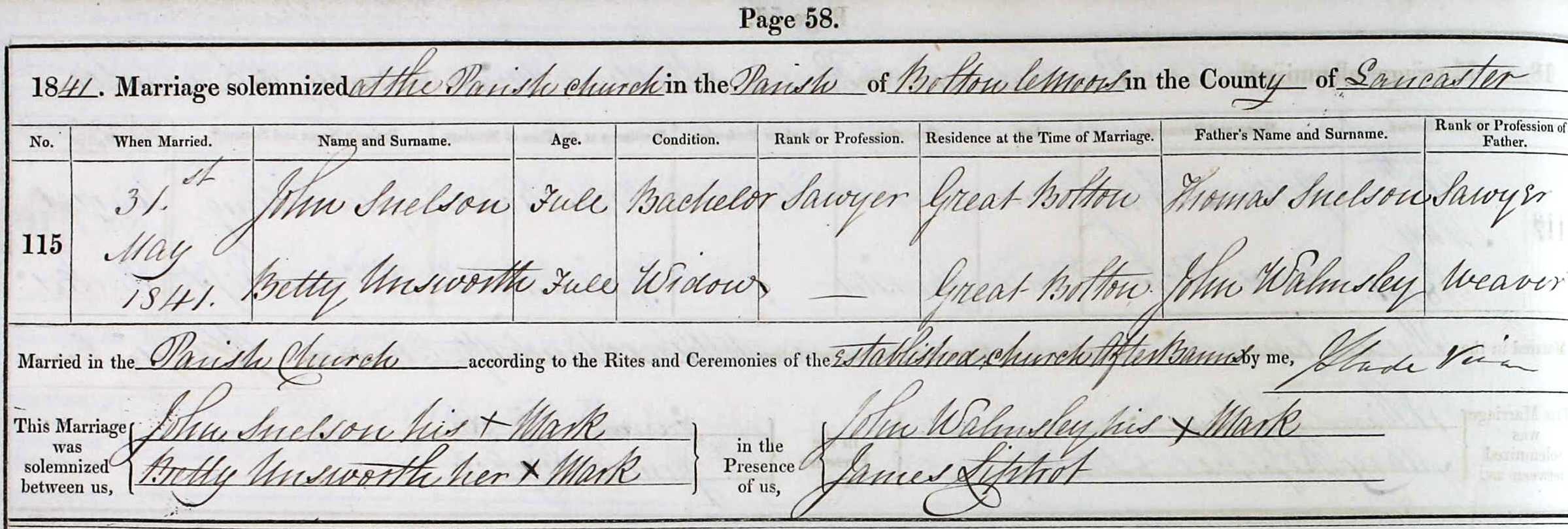 Taken on May 31st, 1841 and sourced from Certificate - Marriage.