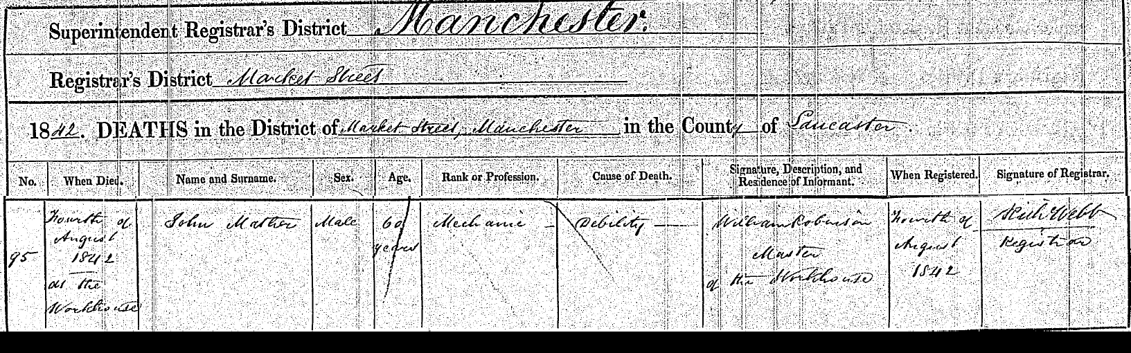 Taken on August 4th, 1842 and sourced from Certificate - Death.