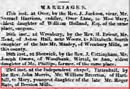 Taken on January 23rd, 1844 in Tattenhall and sourced from Chester Chronicle.