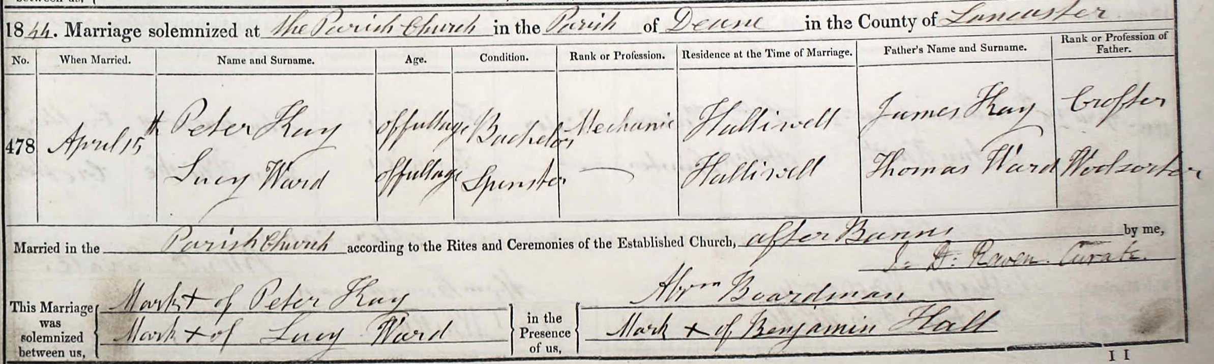 Taken on April 15th, 1844 and sourced from Certificate - Marriage.