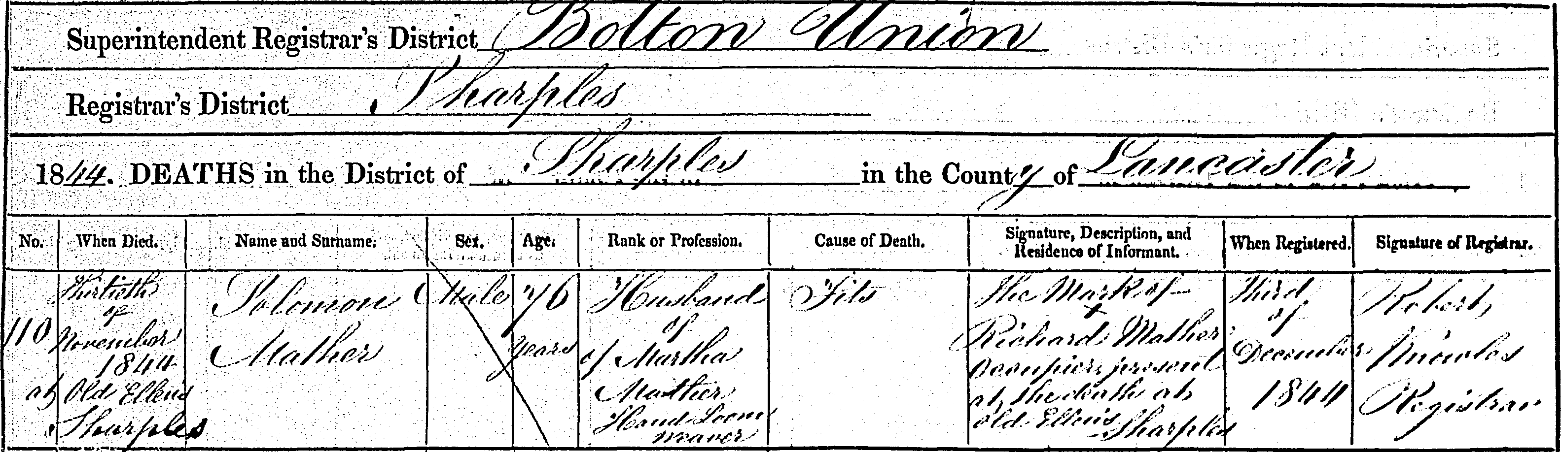 Taken in 1844 and sourced from Certificate - Death.