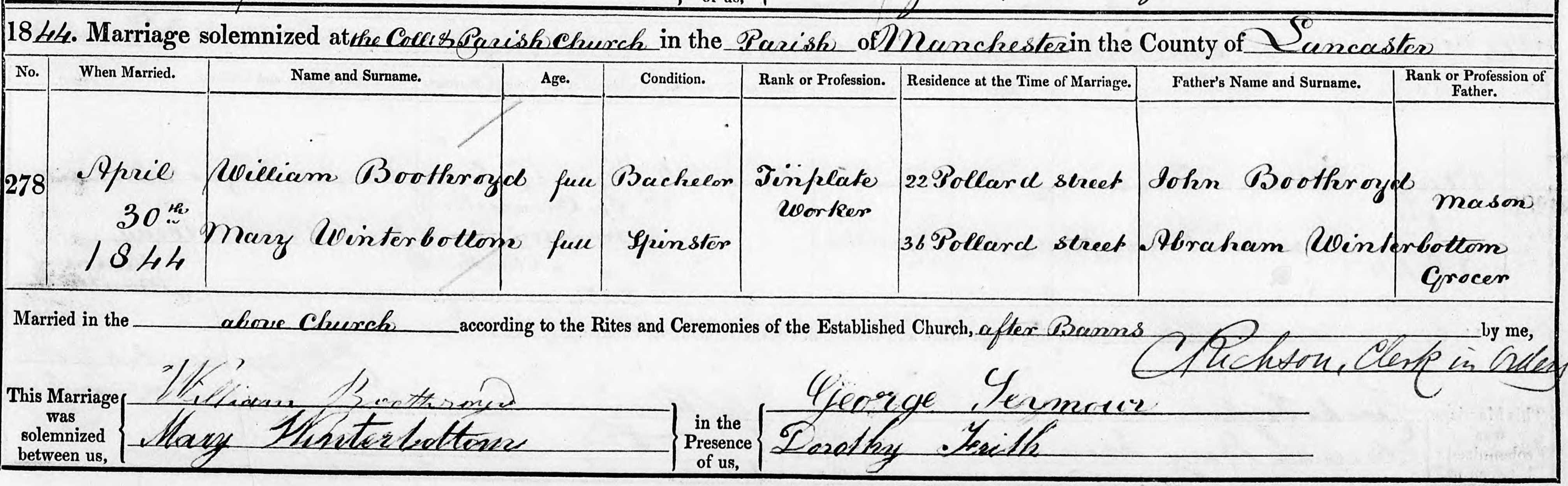 Taken on April 30th, 1844 and sourced from Certificate - Marriage.