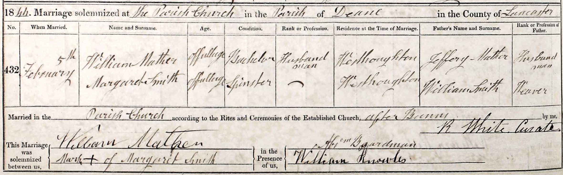 Taken in 1844 and sourced from Certificate - Marriage.