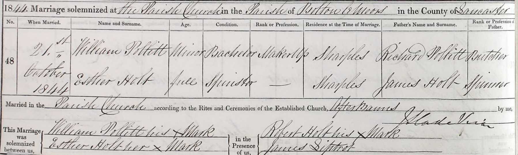 Taken on October 21st, 1844 and sourced from Certificate - Marriage.