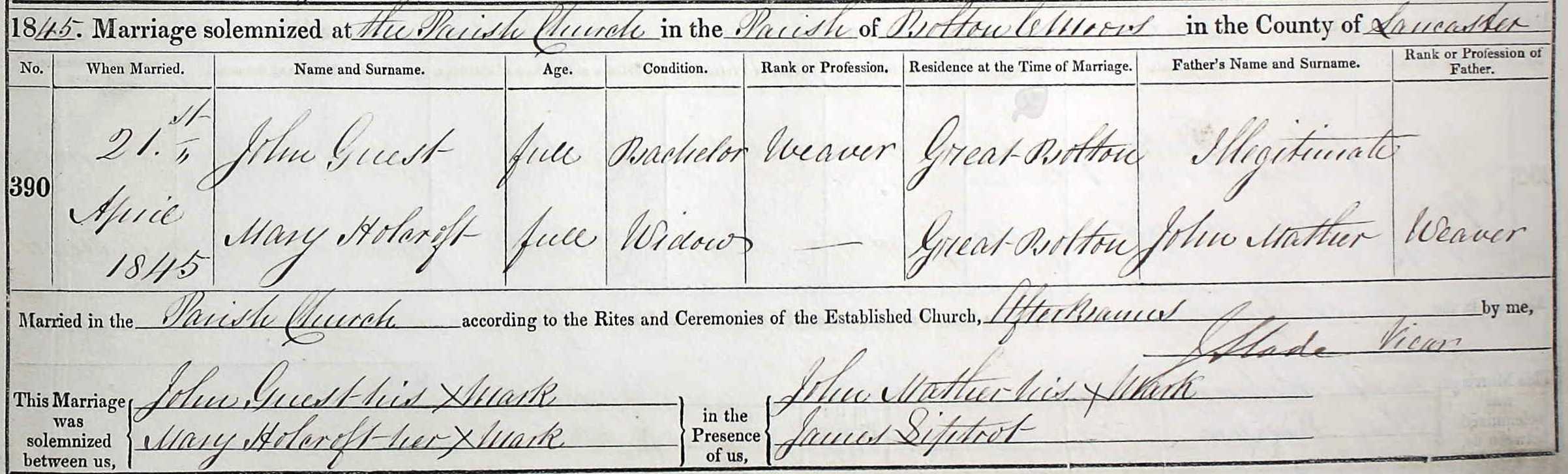 Taken on April 21st, 1845 and sourced from Certificate - Marriage.