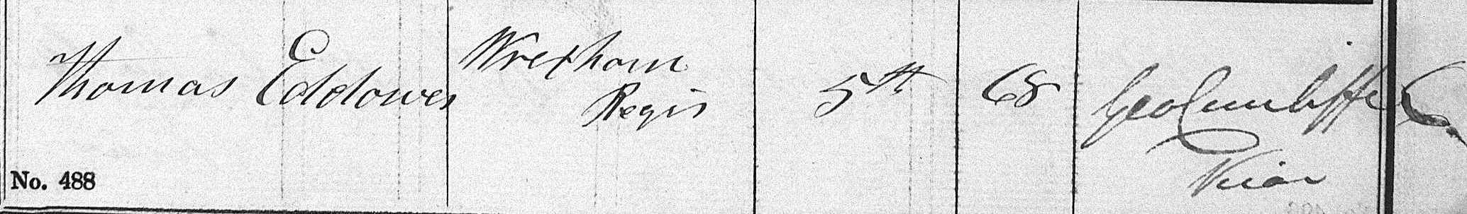 Taken on April 5th, 1845 in Brymbo and sourced from Burial Records - Brymbo.