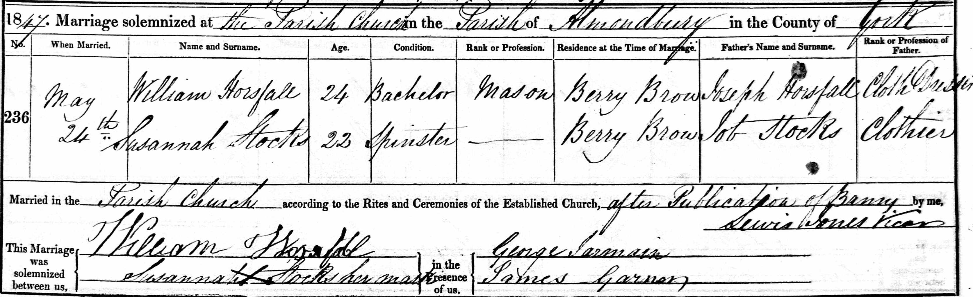 Taken on May 24th, 1827 and sourced from Certificate - Marriage.