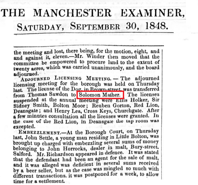 Taken on September 30th, 1848 and sourced from Newspaper - Solomon Mather.