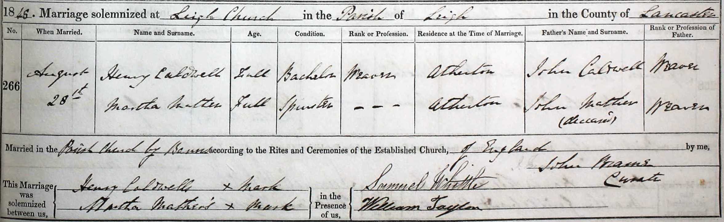 Taken on August 28th, 1848 and sourced from Certificate - Marriage.